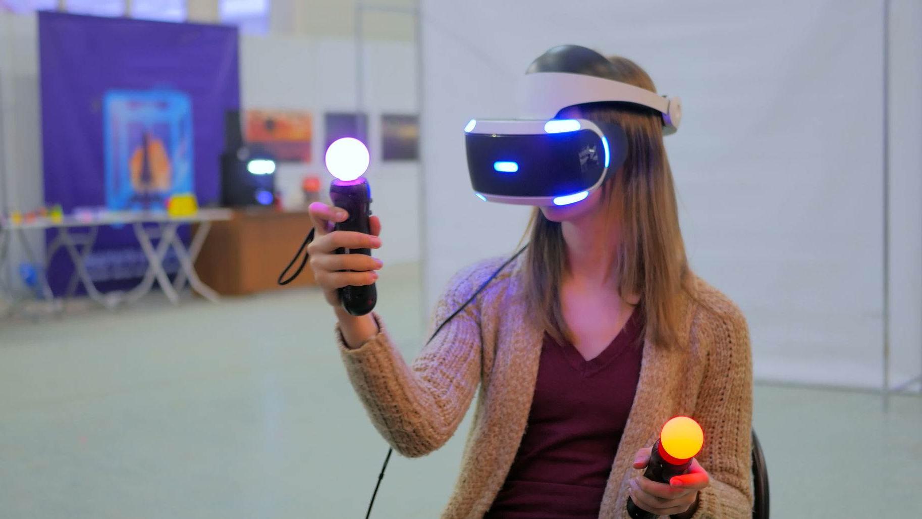 woman wearing a virtual reality headset