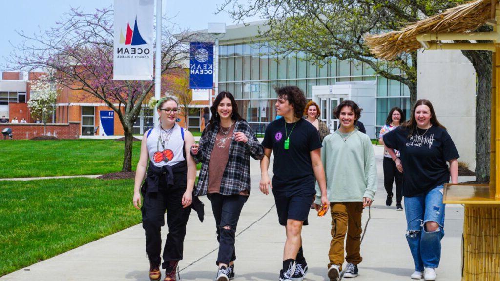 Group of students walking on campus